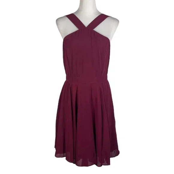 Fashion Forevermore Burgundy Skater Dress Lulus Dresses Lulus Forevermore  Burgundy Halter Neck Skater